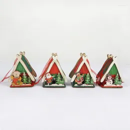 Christmas Decorations 2022 Wooden Pendants Luminous House Shape Snowmen Santa Claus Supplies Tree