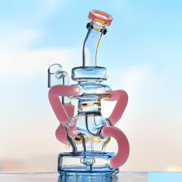 Rökande rör Bong Pink Recycler Dab Rig vattenrör tjockt glas med 14 mm banger för vattenpipa lila droppleverans hem trädgård hush dhva6