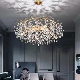 Pendelleuchten Moderne LED-Blatt-Kristall-Deckenleuchter Wohnzimmer Esszimmer Zweig Hängeleuchte Schlafzimmer Lampe Dekor Lustre Fixture
