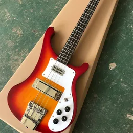 4 Strings Cherry Sunburst Elektrik Bas Gitar Dot kakma gül ağacı Freboard Özelleştirilebilir