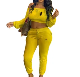 Plus Size Women's Tracksuits Two Piece Pants Sets Off Shoulder Long Sleeve Crop Top and Long Pant Bodycon Jumpsuit Skinny Romper