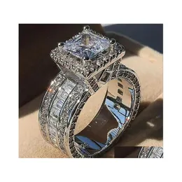 Eheringe Choucong Einzigartiger Luxusschmuck 925 Sterling Silber Goldfüllung Princess Cut Whie Topaz CZ Diamant Party Ewigkeit Frauen Ban Dhryy