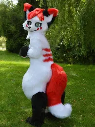 Husky Fox de comprimento médio Fur One Mascot Costume Walking Halloween Soft Party Party-Playing de desempenho em larga escala Desempenho