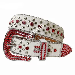 Punk rosso Bb strass Bling Simon cinture marchio di lusso cinturino in pelle bianca western cowboy cintura di diamanti con borchie di cristallo per uomo donna