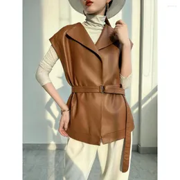 Женские жилеты весенние женщины кожаные рукавочные куртки французская шика