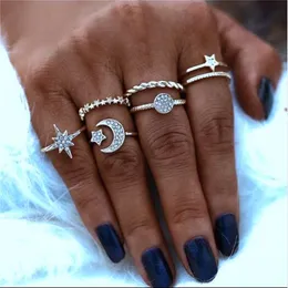 favor Bohemian style vintage noble joint rings 6 pieces set of women's jewelry Black White applicable