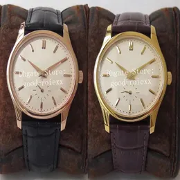 Midsize 37mm Luxury Yellow Rose Gold Watch Mens ST19 Mechanical Hand-winde Movement 5196 Eta Watches Calatrava Leather Women Wrist2723