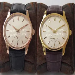 Medelstor 37 mm lyxig gul rosguldklocka Mens St19 Mekanisk hand-winde-rörelse 5196 ETA Watches Calatrava Leather Women Wrist2723