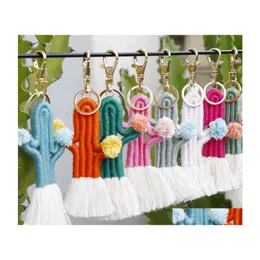 Key Rings Women Girls Weaving Cactus Tassel Bag Keychains Keyring Holder Wallet Purse Pendant Decorations Drop Delivery Jewelry Dhizc
