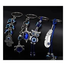 Chaves de tartaruga animal coruja palm pegal olhos olhos keychain keyring azul olho pingente ornamento chaveiro partido presente entrega jóia jewelr dhdyn