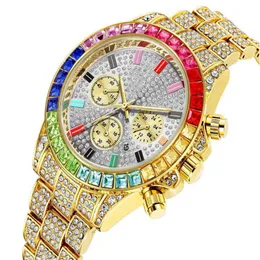 PINTIME Luxury Full Crystal Diamond Quartz Calendar cwp Mens Watch Decorative Three Subdials Shining Men Watches Factory Direct Wr240e