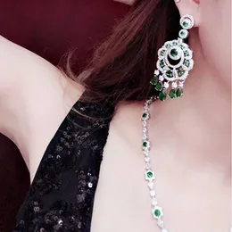 Brand Fine Custom Jewelry Women Fan Wedding Green Crystal Party Water Drop Crystal Big Design