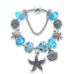 Charm Bracelets Ancient Silver Preserving Color Base Chain Starfish Shell Pendant Crystal Hand String