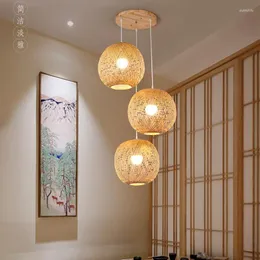 Pendant Lamps Modern Bamboo Weaving Lights Living Room Bedroom Decor Light Hand Knitted Kitchen Dining Ceiling