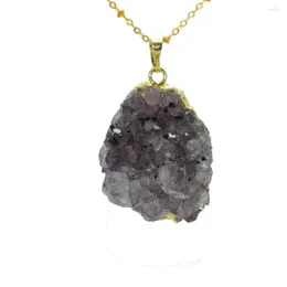 Hänge halsband mode smycken rå kvarts geode druzy crystal halsband tjej kluster natursten kedja kvinnor