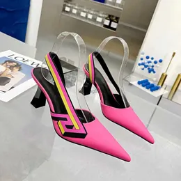 2022 Spring Women Sandal Luxury Brand Design Pointed Toe Kitten Heel Shoes Slingback High Heels Sandals Women Dress Party Pumps With Box