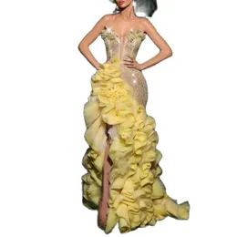 크리스탈 소매 소매 반짝이는 반짝이는 화려한 이브닝 드레스 피난장 무도회 드레스 ruched custom made long pageant 가운 Robe de ma289z