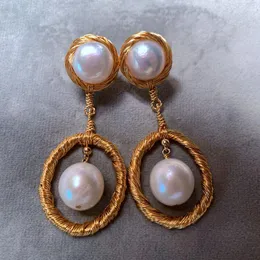 Kolczyki stadninowe Panie Naturalne barokowe perły wyjątkowo jasne i długie przesadne projektanta w stylu 18-krotnie złote kolory