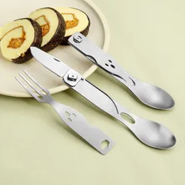 Set di stoviglie Posate portatili pieghevoli In miniatura All'aperto Viaggio Forchetta Coltello Cucchiaio da campeggio in acciaio inossidabile Juego De Cubiertos Cucina