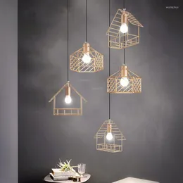 Ljuskronor Nordic LED Pendant Lamp Lights Restaurant Creative Cage/House Chandelier Loft Hanging Minimalist Lighting Light Fixtures