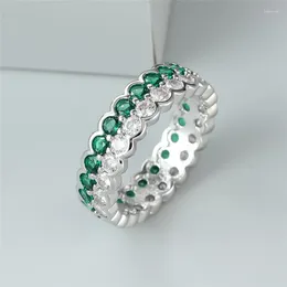 Pierścienie ślubne urok srebrny kolor zielony fioletowy kryształowy pierścień układu biały cyrkon mały okrągły kamień dla kobiet biżuteria ślubna