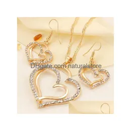 Серьги ожерелье роскошные свадьба и серьги набор модного золото Sier Crystal Charm Heart Jewelry Drop Delive Sets Dhtnk