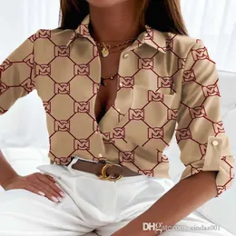 Varejo Mulheres lapela pesco￧o camisa 2023 nova primavera impressa em blusas longa camisas de designer de moda camisetas