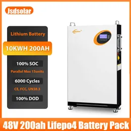 JSDSOLAR 48V 200AH LIFEPO4 Batteripaket 51.2V 10KWH 6000 Cycles LFP Lithium Ion Battery for Solar Home Energy Storage Free Tax