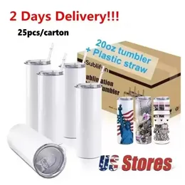 USA Warehouse 25pc/carton STRAIGHT 20oz Sublimation Tumbler Blank Stainless Steel Mugs DIY Vacuum Insulated Car Coffee 2 Days Delivery tt1223