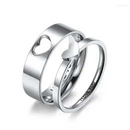 Cluster Rings Stainless Steel Hollow Heart Puzzle Couple "I LOVE YOU" Engraved Wedding Band Ring For Women Men Size 5-12