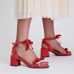 Sandaler niufuni kvinnors 2022 sommarstil ￶ppen bowknot sp￤nne tjockklackade h￶gklackade skor storlek 34-39