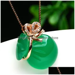 Pendant Necklaces Green Chalcedony Money Bag Womens Jade Pendant925Sier Fashion Lucky Live Broadcastpendant Drop Delivery Jewelry Pen Dhsjg