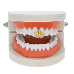 Grillz dentystyczne grille nowe sier złoto plisowane korona kryształ hip -hopowy pojedynczy ząb grillz czapka górna dolna grill na Halloween część dhgarden dhtro