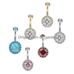 Navel Bell -knappringar dubbel zirkonring 316L Rostfritt stål Belly Rose Gold Colorf Fashion Body Jewelry 3 2DL Q2 Drop D DHGARDEN DHKPM