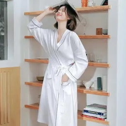 Mulheres do sono Waffle Bathrobe Women Summer Cotton Robe Long Slave Brides Kimono Man Casual Home Clothing Pijamas