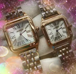 Para kobiet zegar kwarcowy mężczyźni zegarki auto data prosta rzymska kwadratowa tarcza designerski zegarek ze stali nierdzewnej dwa szpilki męski zegarek na rękę