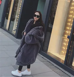 Womens Faux Fur Long Coat Winter Thick Warm Fluffy Oversized Hooded Coats Overcoat Female Loose Plush Fur Jackets Outerwear