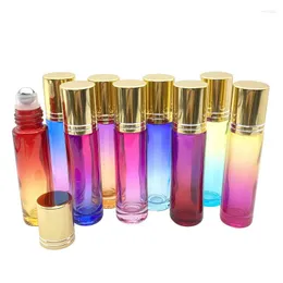 Butelki do przechowywania 3PCS Pusta 10 ml gradientowy kolor grubszy szklany olej eteryczny Parfum Rolka na wałku z złotą czapką