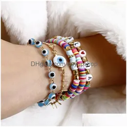 Braceletas Charm 5pcs/Set Blue Evil Eye for Women Rainbow Letter Beads Pulsera Juego de moda Joyer￭a1 798 Q2 Drop entrega Joyer￭a DHRB6