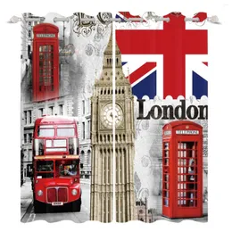 Curtain British Style Curtains Big Ben And Flag Pattern Printed Window Drapes Suit Bedroom Living Room Polyester