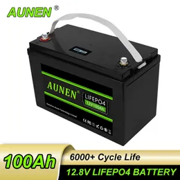 Aunen 12V 100AH ​​LIFEPO4 배터리 팩 1280WH 내장 BMS 리튬 이온 배터리 RV 보트 골프 카트 EU 미국 도끼 면제를위한 팩