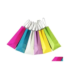 Opakowanie prezentowe 50pcs/paczka Kraft Paper Bag 21x15x8cm Solid Color Boutique Store Festival Torby z uchwytem Drop dostawa domowy festiwal ogrodowy dhitn