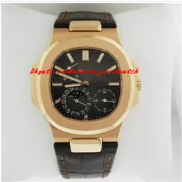 Luxury Watch Fashion Novo 5712r001 Dial preto 18K Rose Gold Black Leather Bracelet 40 5mm Men automático Relógios Wristwatch248y