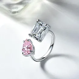Ringos de cluster Anel de casamento fino clássico Sparkling Diamond S925 Sterling Silver Noivado para mulheres Presentes de jóias ajustáveis