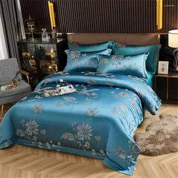 침구 세트 높은 정밀 파란색 빨간 자카드 4 피스 침대 시트 세트 Housse de Couette Comforter Covers Full