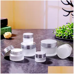 Packing Bottles Frosted Glass Eye Cream Bottle Refillable Cosmetic Jars Empty Face Storage Container Pot With Sier Lids 5G 10G 15G 2 Dhoqz