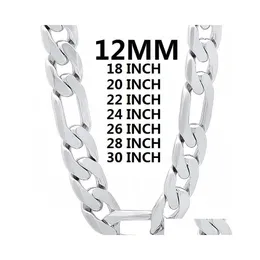 Chains Solid 925 Sterling Sier Necklace For Men Classic 12Mm Cuban Chain 1830 Inches Charm High Quality Fashion Jewelry Wedding Drop Dhkab