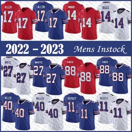 Anpassade NFLL -tröjor 17 Josh Allen 14 Stefon Diggs Herr Football Jersey 88 Dawson Knox 27 Tredavious White 40 Von Miller 11 Cole Beasley 100 Stitched Brodered Jersey