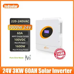 Jsdsolar 220-240VAC 3000W Inverter solare ibrido 24V 3KW Costruito in MPPT 60A Caricatore solare Onda sinusoidale pura Off Grid Solar Inversor