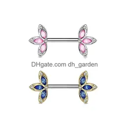 Anéis de mamilo aço inoxidável clipe de cristal anel de flor anel de flor jóias de piercing para mulheres 1115 t2 entrega de gota dhgarden dhtsd